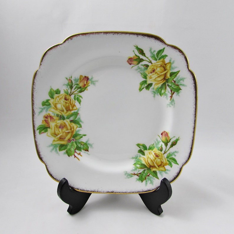 Single Plate Vintage Royal Albert Tea Rose Square Salad Plate 8 Inches Yellow Roses