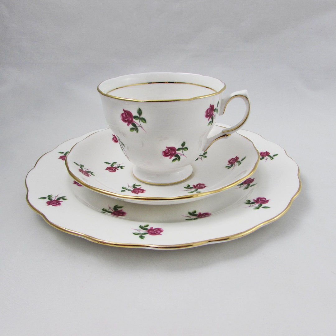 Colclough Tea Cup and Saucer Trio With Small Red Roses, Vintage Bone ...