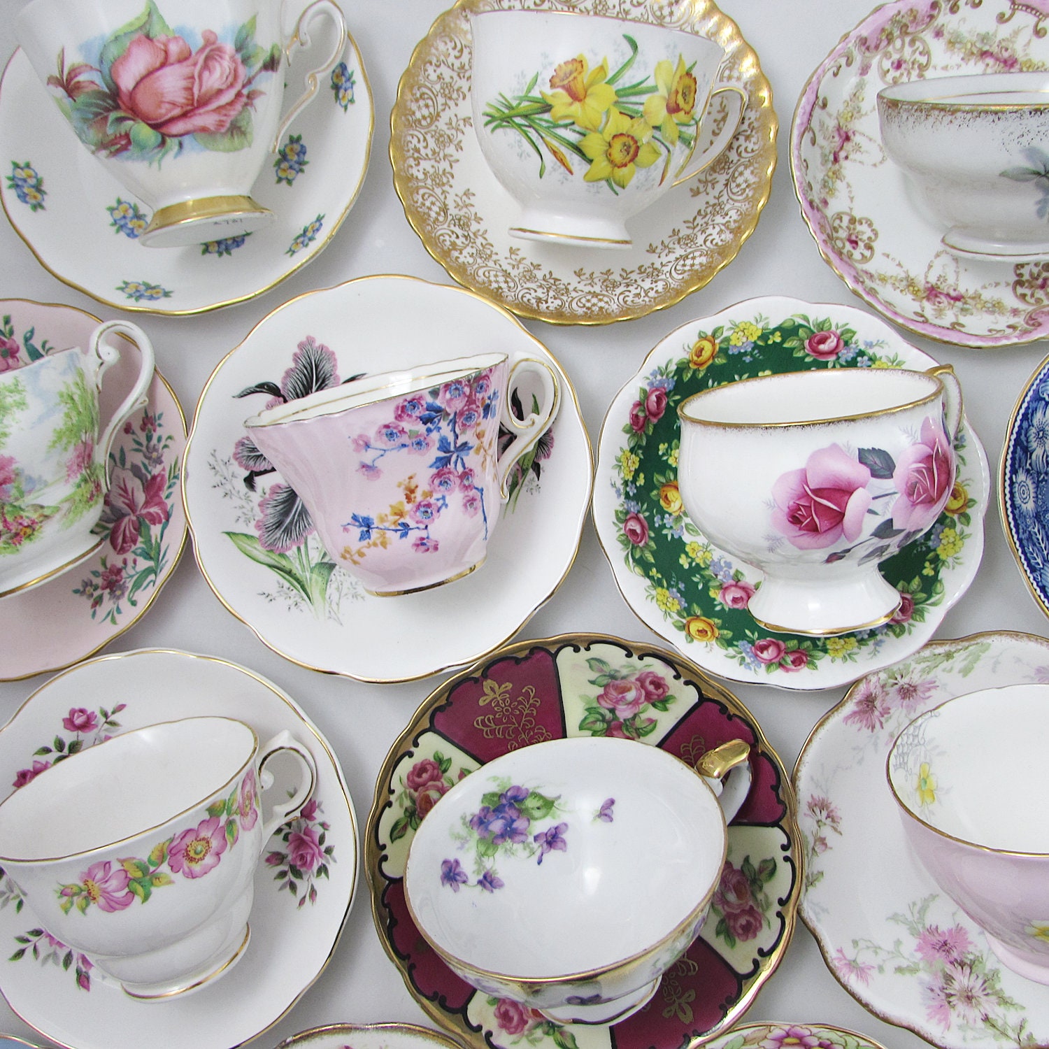 20 Tea Cups and Saucers Vintage Tea Sets Mismatch Bulk Etsy Canada