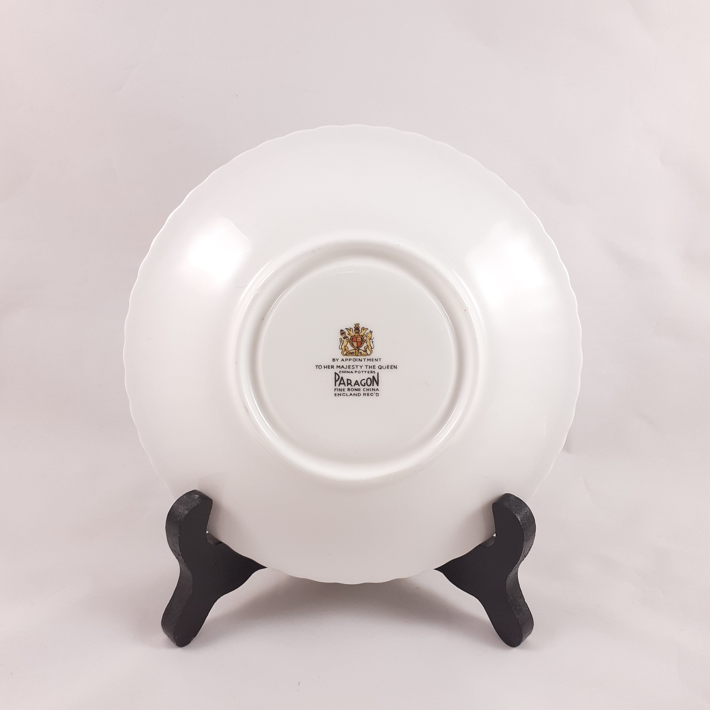 Paragon Double Handle Cup and Saucer, White and Gold