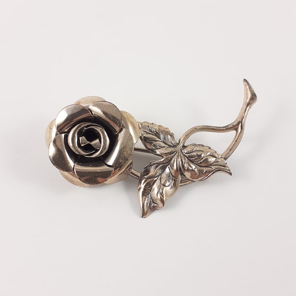 Beau Sterling Rose Brooch, Signed Beau, Vintage Sterling Silver Brooch