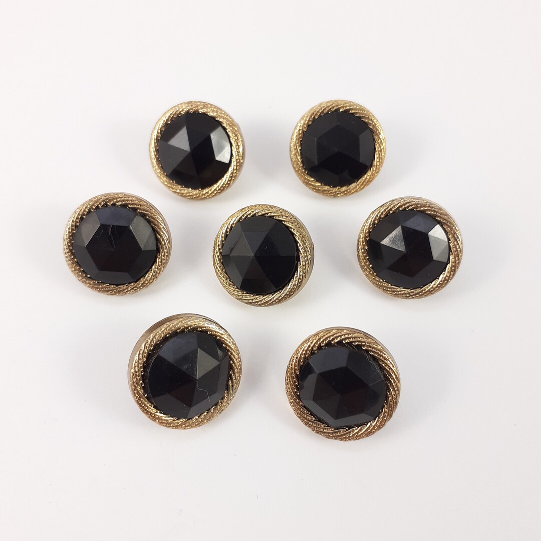 Vintage Black Rhinestones Buttons, Gold Tone, Set of 7, 9/16 Inch ...
