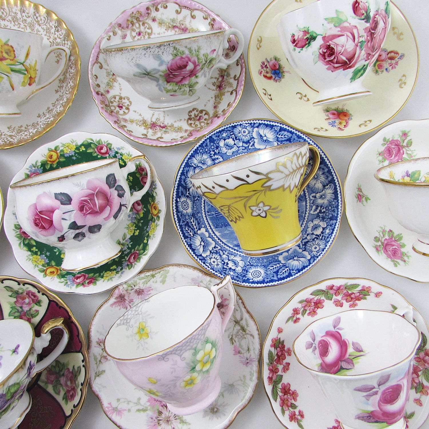 20 Tea Cups and Saucers Vintage Tea Sets Mismatch Bulk Etsy Canada
