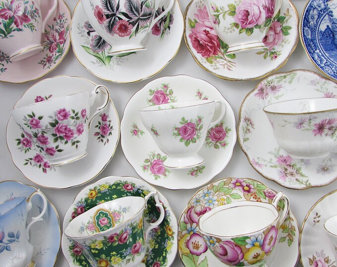 10 Tea Cups and Saucers, Vintage Cups and Saucers, Teacups and Saucers
