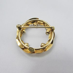 Carl Art Wreath Brooch, Gold Filled with Faux Pearls, Gold Fill Brooch, Vintage Brooch, 1/20 12K G. F. image 2