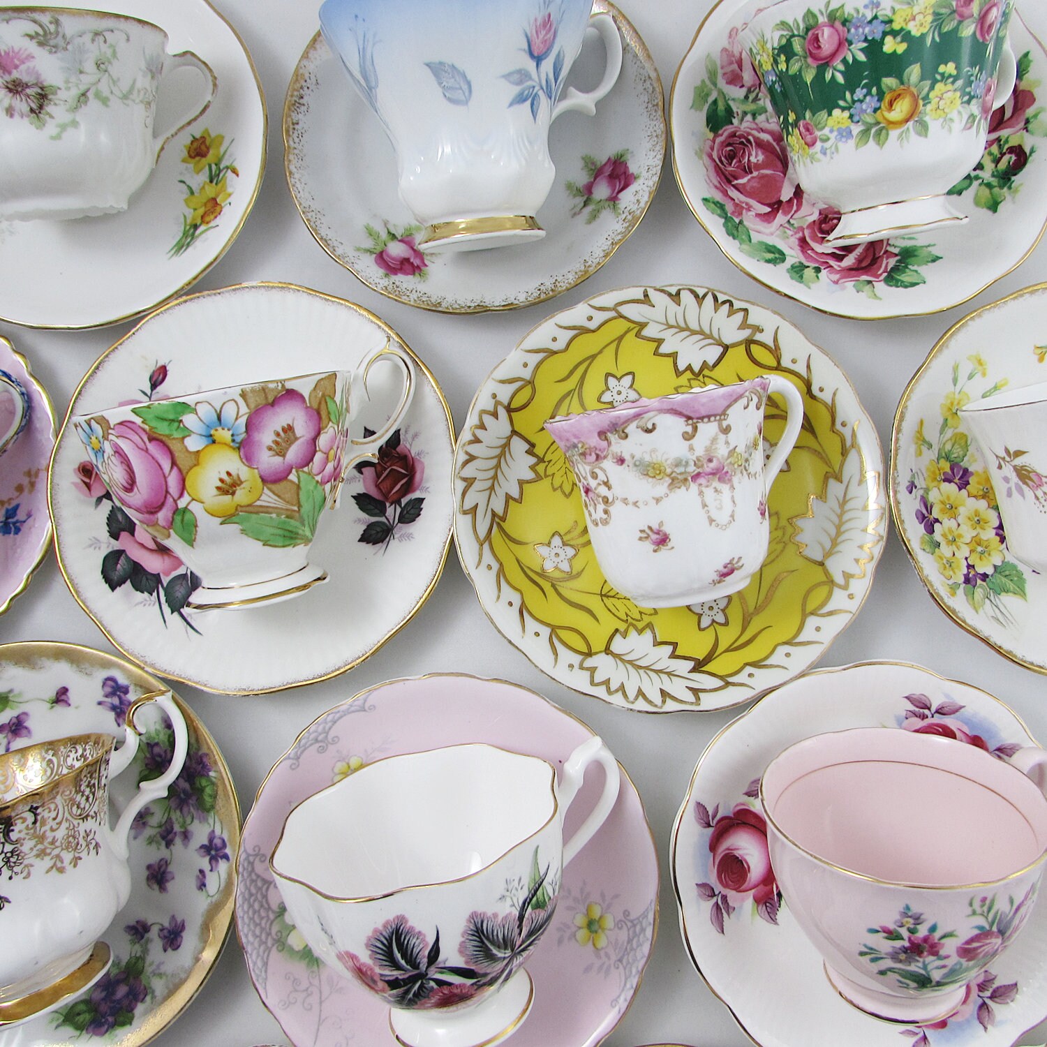 20 Tea Cups and Saucers Vintage Tea Sets Mismatch Bulk Etsy Canada