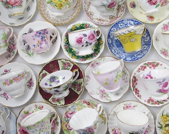 20 Tea Cups and Saucers, Vintage Tea Sets, Mismatch Bulk Teacups, Perfect for Tea Party Favors, Baby Shower, Bridal Shower, Bridal Tea Party