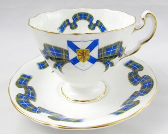 Adderley Nova Scotia Tartan Teacup and Saucer, Gold Trim
