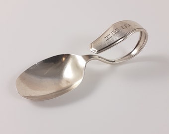 Alvin Sterling Silver Baby Spoon with HBS Monogram, Vintage Silverware, 3.25 Inches, Child Spoon, Curved Handle