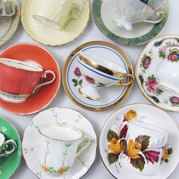 10 Demitasse Tea Cups and Saucers small Tea Cups, Teacups and Saucers Sets  Bulk, Demitasse Cups and Saucers 