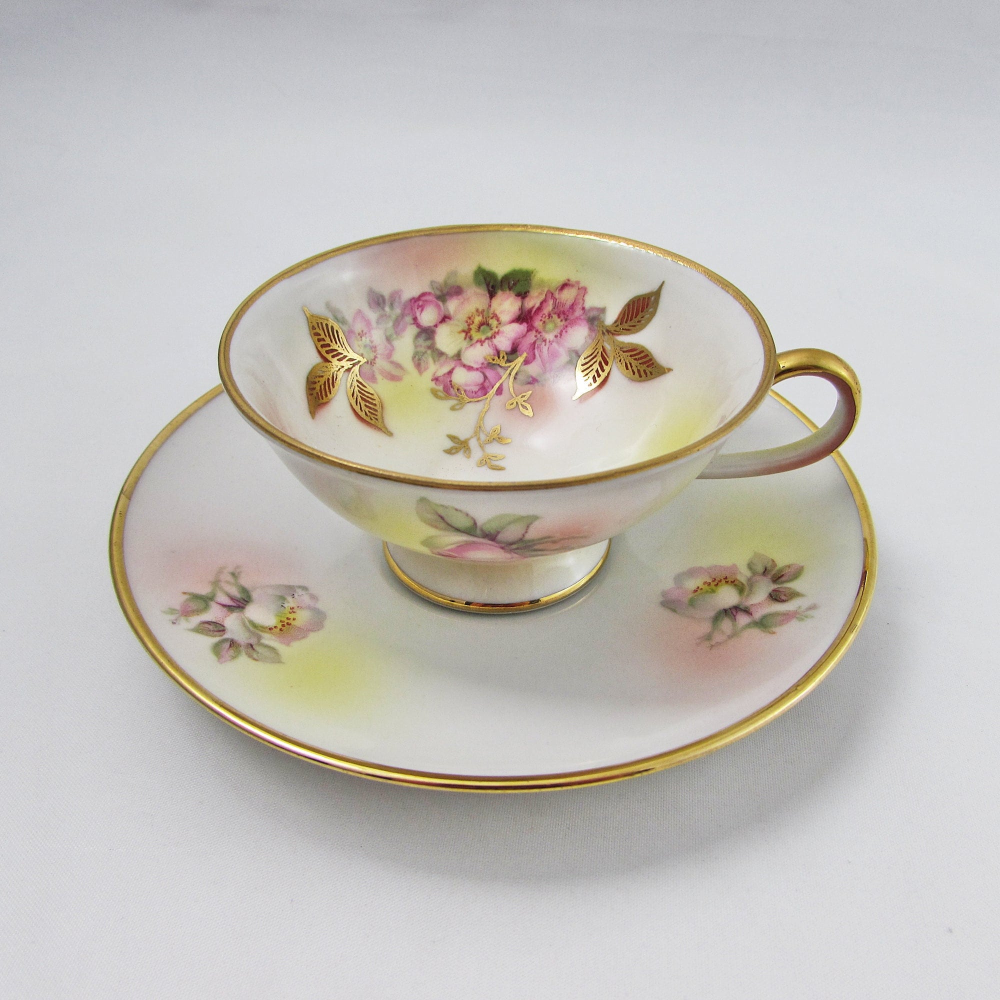 Schumann Arzberg Wild Rose Demitasse, Small Tea Cup and Saucer 
