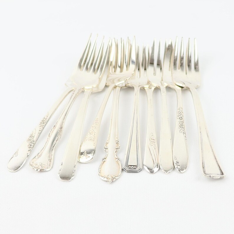 Mismatched Silver Plated Forks, Small Forks, Salad Forks, Dessert