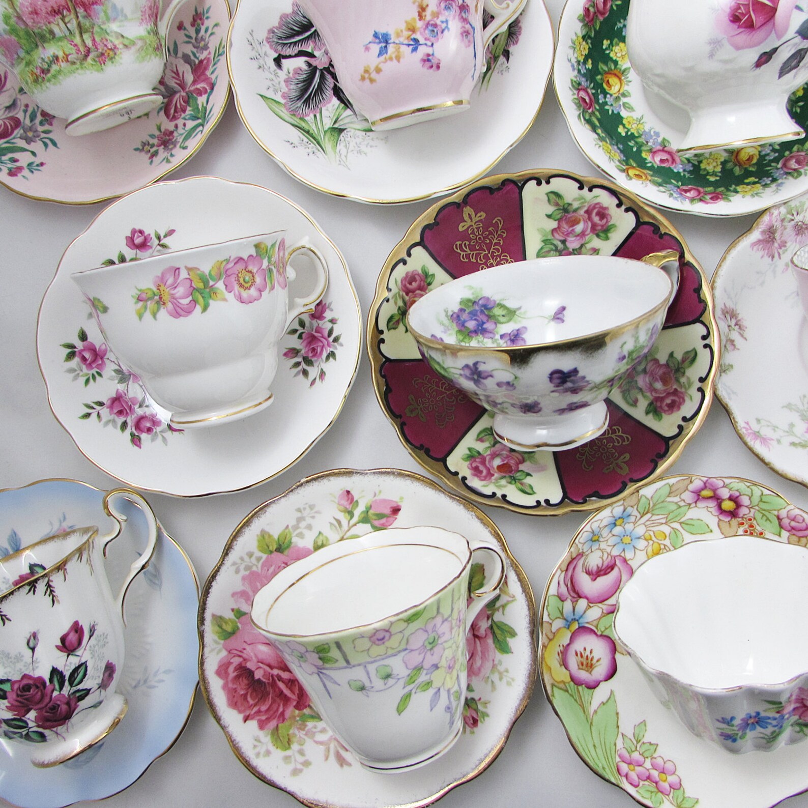 20 Tea Cups and Saucers Vintage Tea Sets Mismatch Bulk Etsy Canada