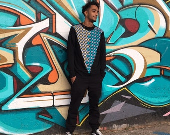 Felpa uomo con stoffa africana  / Sweatshirt in African fabric for man