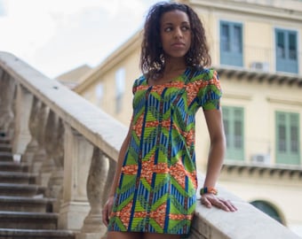 Abito corto stoffa africana / short dress in  african fabric /