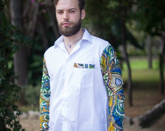 Camicia Uomo manica lunga in STOFFA AFRICANA/ Shirt with long sleeve Man in african fabric