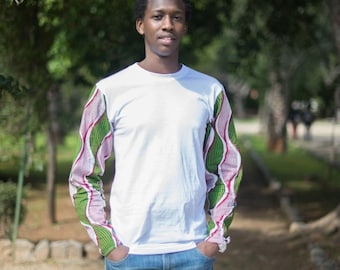 Maglia Uomo manica lunga in STOFFA AFRICANA / T-shirt with Long sleeve for Man in African fabric, made with original African fabric.