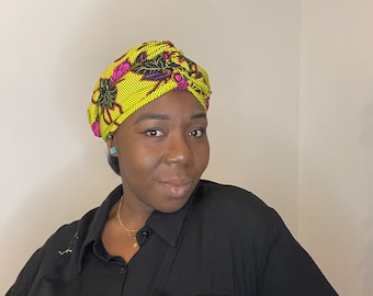 Pre-shaped turban made with African fabrics