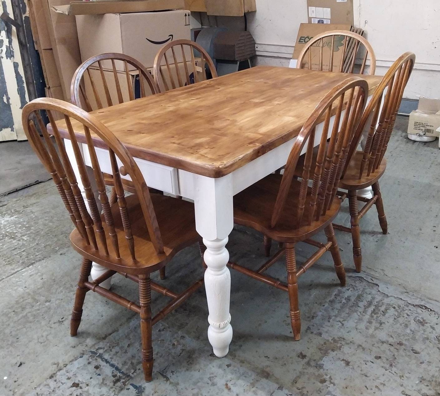 Refurbished Country Rustic Kitchen Dining Table 6'x3' and 8 Chairs