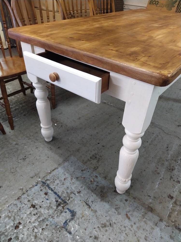 Refurbished Country Rustic Kitchen Dining Table 6'x3' and 8 Chairs