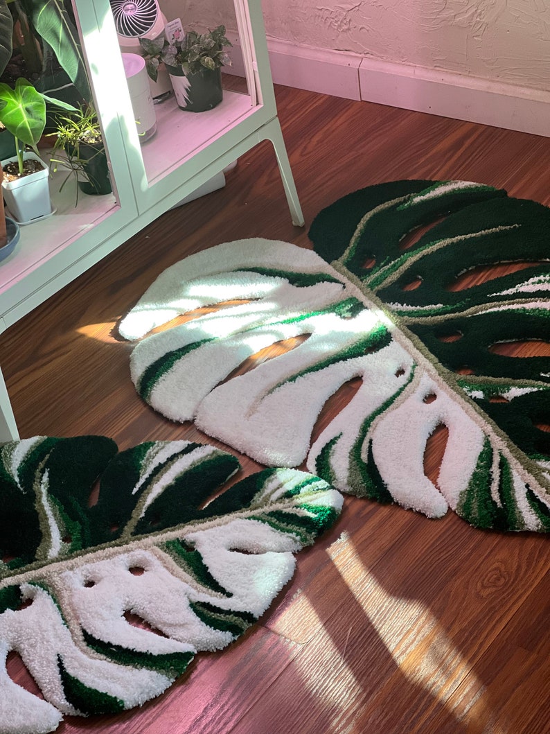 Handmade Monstera Albo Leaf Rug or Wall Hanging Etsy UK