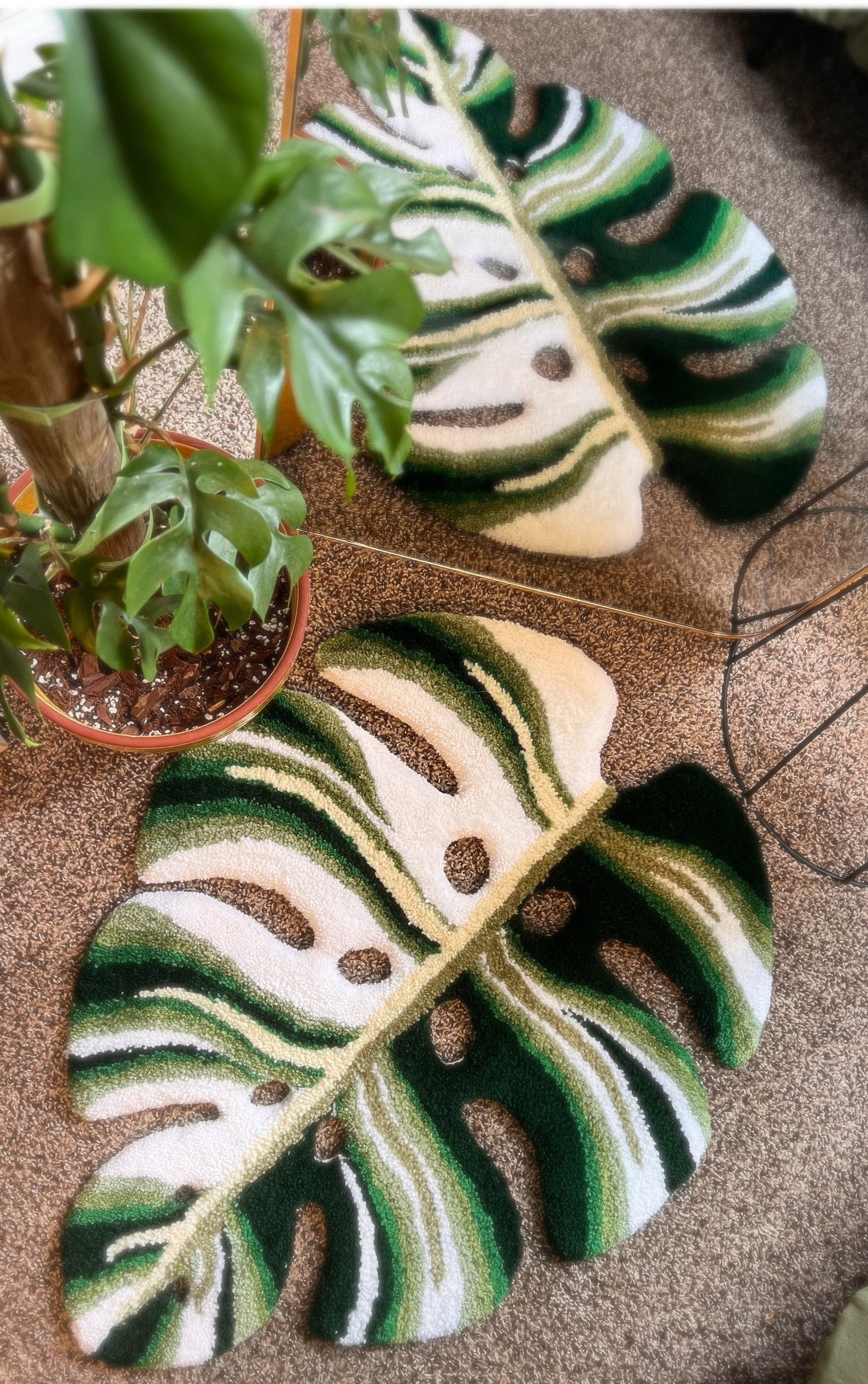 Handmade Monstera Albo Leaf Rug or Wall Hanging Etsy UK