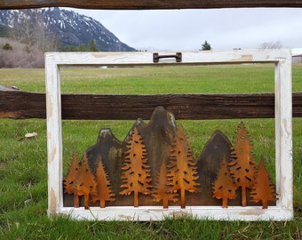 Vintage Window, Rustic Sign, Mountain decor, Tree Decor, Rustic Decor, Farmhouse Decor, Old Window decor, Rustic Home Decor, Cabin Decor
