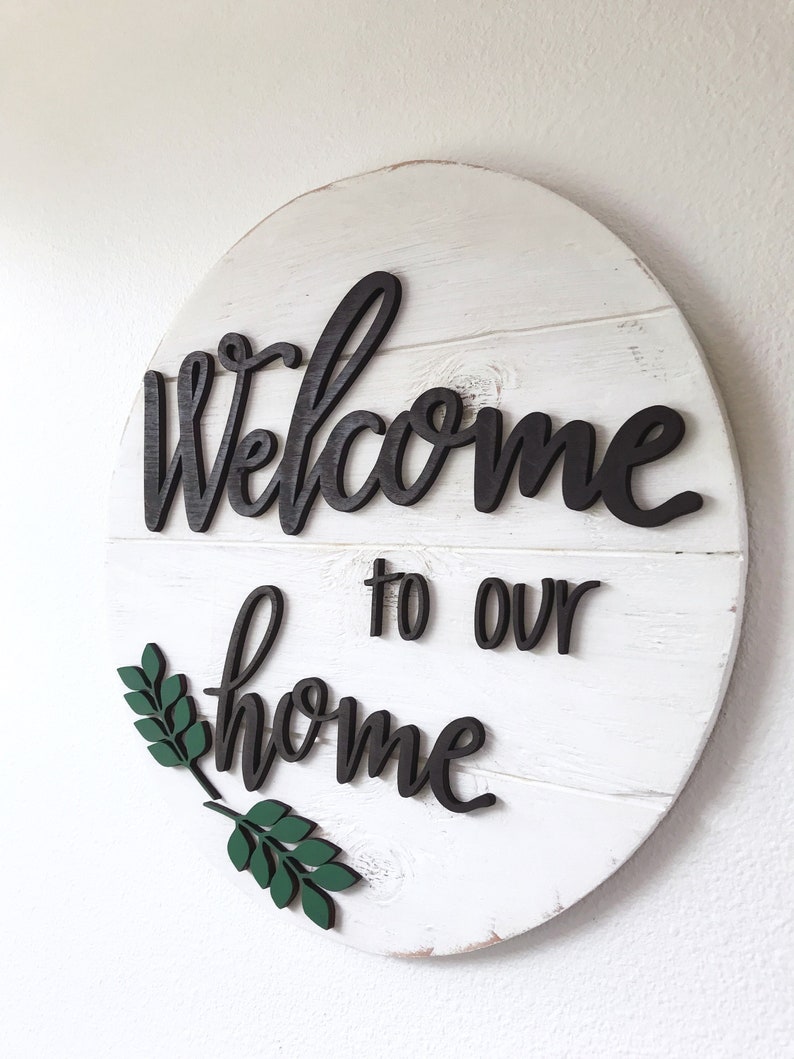 Welcome to our home 3D wood round sign shiplap sign wood | Etsy