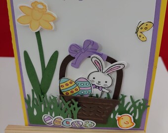 Adorable Handmade Easter Card &quot;Bunny Basket&quot;