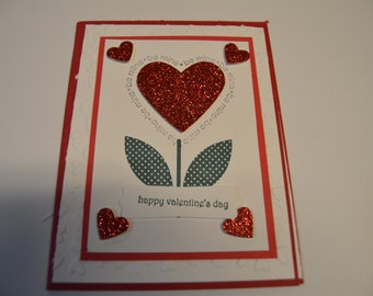 Handmade Greeting Card - Valentine's Day Heart Flower