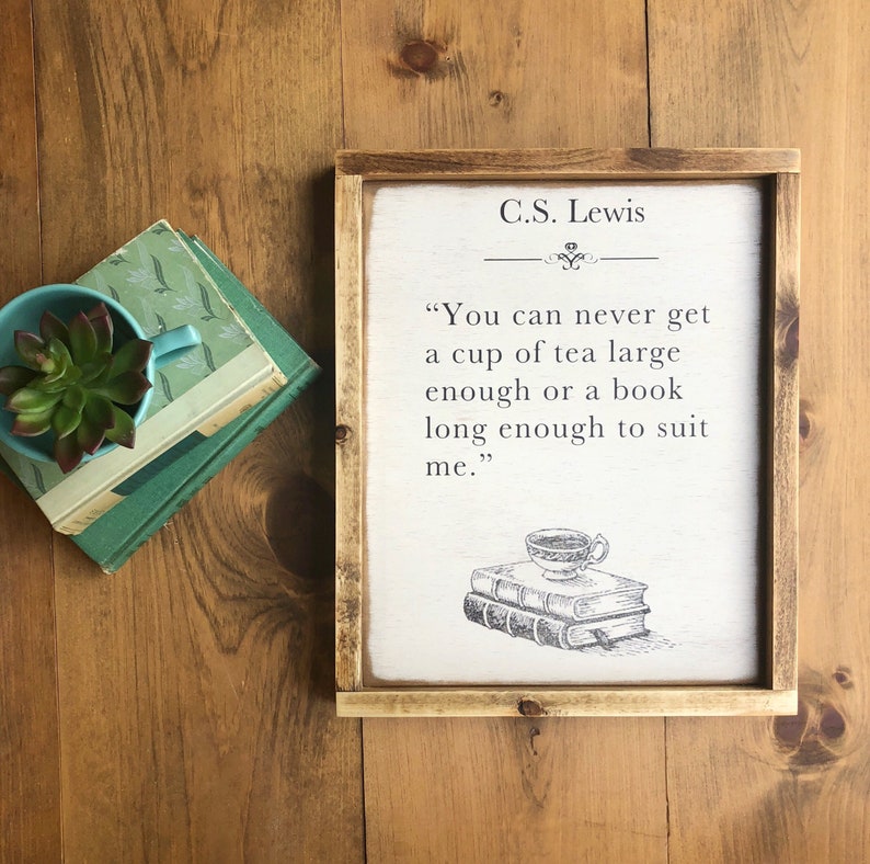 Book Page Decor Lewis Quote 16.5 x 13.5 Tea and Books C.S Framed Wood Sign Wall Art