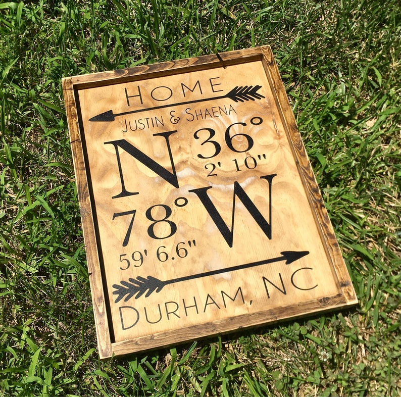 Personalized GPS Coordinates Wood Framed Sign Wall Art Etsy