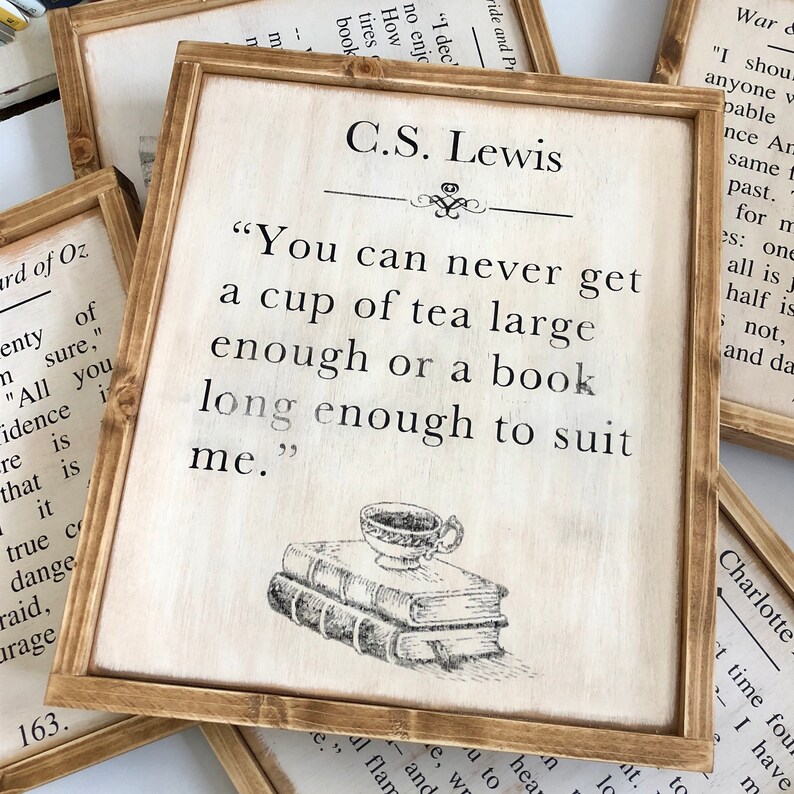 Book Page Decor Lewis Quote 16.5 x 13.5 Tea and Books C.S Framed Wood Sign Wall Art