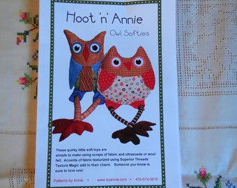 Owl Pattern Hoot n' Annie - Pattern for Suffed Owl Softie Dolls - Patterns by Annie