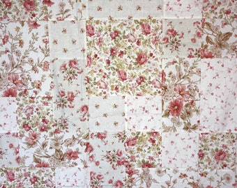 Shabby Chic Vintage Rose Quilt Top Twin Extra Fabric for Borders and Binding Vintage Roses