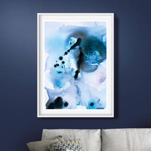 Navy Blue Watercolor Abstract Art Print: Modern Wall Decor (Digital Download)