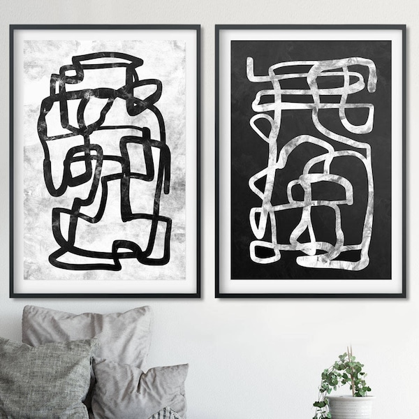 Set of 2 Prints, Black White Abstract Art, Printable Abstract Art, 40x60 Art, Large Wall Art, Art Prints, Abstract Art Set Gallery Art Print