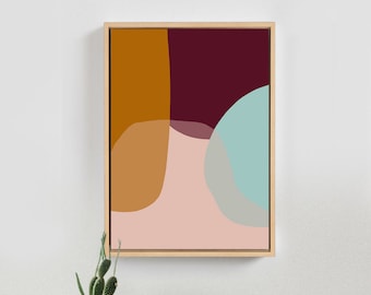 Mid Century Modern Abstract Art Print: Peach, Burgundy, Blue (Digital Download)
