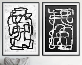 Black and White Abstract Art Prints: Modern Gallery Wall Set (Digital Download)