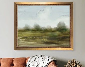 Green Landscape Painting: Rustic Farmhouse Wall Art (Digital Download)