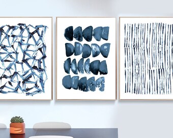 Abstract Art Prints Set: Navy Blue Minimalist Wall Decor (Digital Download)
