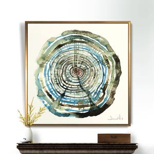 Oak Tree Rings, Large Wall Art, Watercolour Print, PRINTABLE Wall art, anniversary gift, Boho Art Print, Tree Rings, Cut Log Print, log