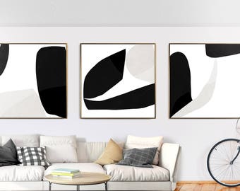Abstrakte Kunstdruck-Set, 3 schwarz & weiß abstrakte Kunst, druckbare abstrakte, sofortiger Download, Dan Hobday Minimal Kunstdrucke, 40 x 40 Drucke