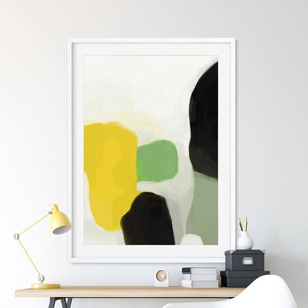 Large Abstract, Minimalistic Painting, Printable Art, Large Art Prints, A0 print, 24x36 Print, Green and Yellow, Black and Yellow, DanHobday