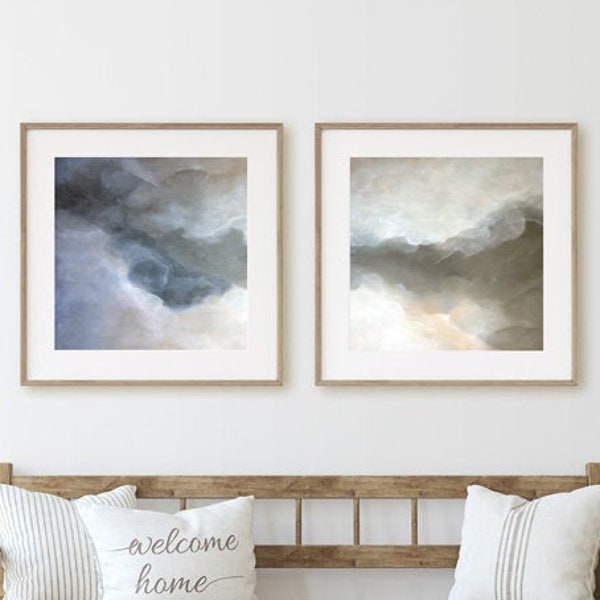 Set of 2 Prints, Large Abstract, Abstract Sky Painting, Dan Hobday Art, Printable Art, Large Art Prints, 20x20 print, Neutral Wall Art Set