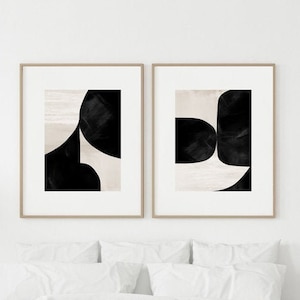 Abstract Art Print Set, 2 Black & White Abstract Art, Printable Abstract, instant download, Dan Hobday Art. Minimal art Prints, 24x36 image 1