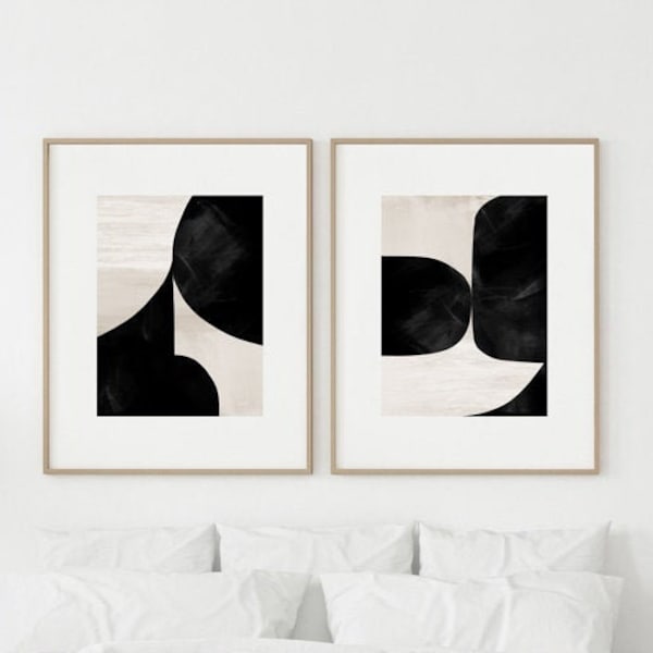 Conjunto de impresión de arte abstracto, 2 arte abstracto en blanco y negro, abstracto imprimible, descarga instantánea, Dan Hobday Art. Impresiones de arte minimalista, 24x36