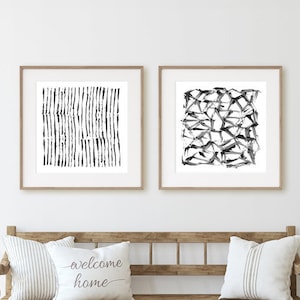 Set of 2 Prints, Abstract Art Prints, Minimal Wall Art, Printable Abstract Art, Black and White Wall Art, Dan Hobday Art, Square Print Set