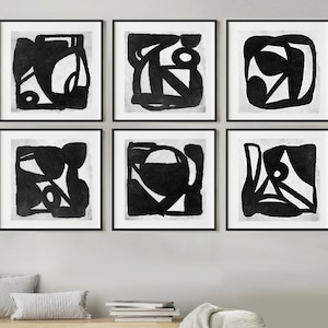 Abstract Art Print Set, Set of 6 Black and White Art, Printable Abstract, instant download, Dan Hobday Art. Large Wall Art, Minimal Art Set