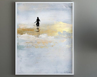 Beach Painting,"Sun-Dip" Printable Art Prints, Dan Hobday, Living Room Decor, digital download art, Gold art, minimal wall art prints